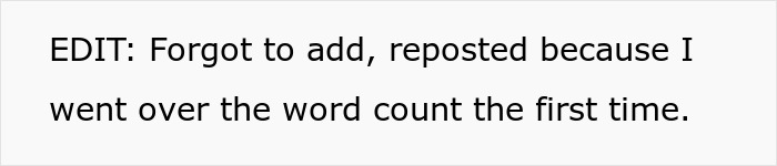 Image of a text post edit mentioning a repost due to going over the word count. Image of a text post edit mentioning a repost due to going over the word count.