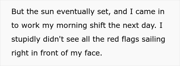 Text post describing ignoring red flags before a shift in a bridezilla ruins hotel rooms story.