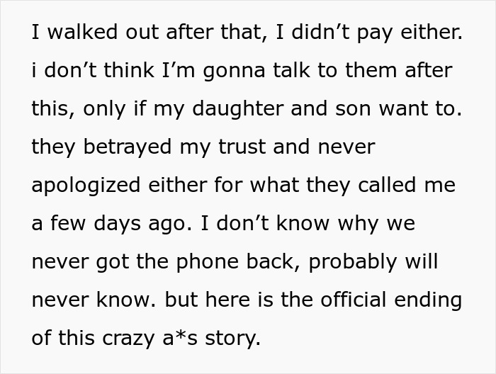 A screenshot of a text post detailing the final resolution of a major family drama A screenshot of a text post detailing the final resolution of a major family drama