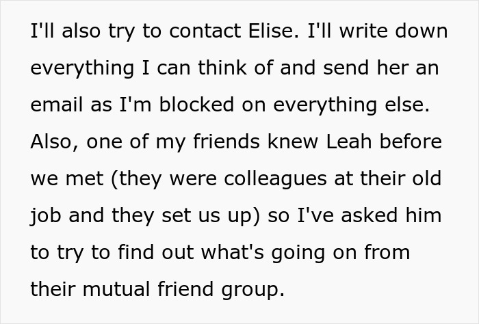 Text post discussing attempts to contact an ex-girlfriend after a dream proposal ended badly.