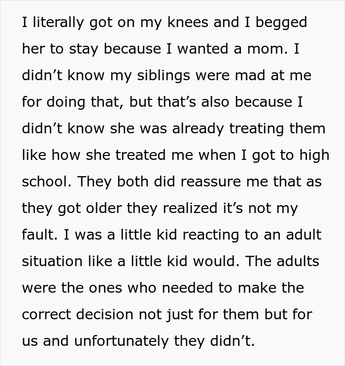 Text post about a stepchild reflecting on childhood memories with their stepmother.