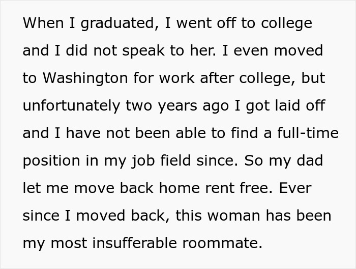 Screenshot of text explaining difficult living situation with stepmother