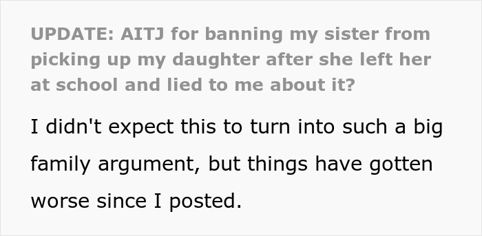Social media post update about an aunt leaving her niece alone at school and a family argument. Social media post update about an aunt leaving her niece alone at school and a family argument.