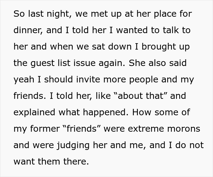 Discussion about guest list and uninviting friends from engagement Discussion about guest list and uninviting friends from engagement