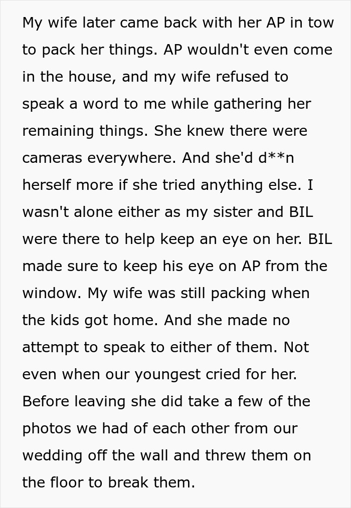 Screenshot of text about a wife packing her belongings after her secret affair was exposed. Screenshot of text about a wife packing her belongings after her secret affair was exposed.