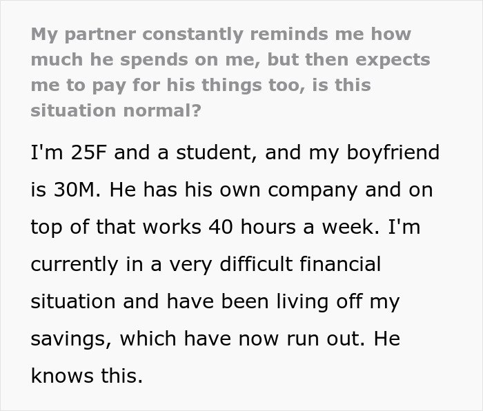 Guy Reminds Woman Of All The Things He Buys, Uses Them Against Her, Then Says She's Hurting Him Guy Reminds Woman Of All The Things He Buys, Uses Them Against Her, Then Says She's Hurting Him