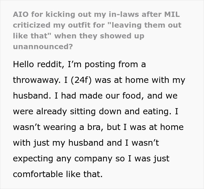 Reddit post screenshot about a woman kicks out in-laws after MIL shames DIL.