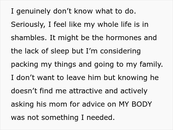 Husband&rsquo;s Secret Texts To His Mom About His Wife&rsquo;s Postpartum Body Leave Her Wishing He&rsquo;d Cheated