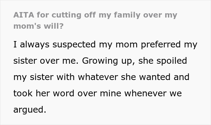 Screenshot of an online post asking if cutting off family over a mom's will makes them the a*****e. Screenshot of an online post asking if cutting off family over a mom's will makes them the a*****e.