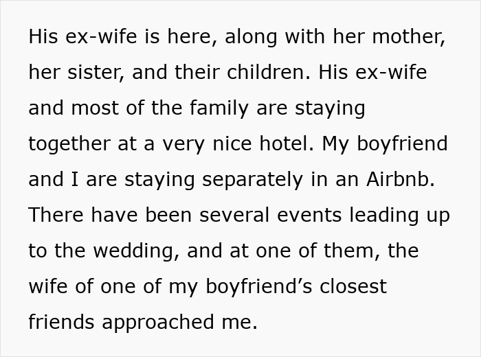 Online confession about a boyfriend and ex-wife attending a daughter's wedding Online confession about a boyfriend and ex-wife attending a daughter's wedding