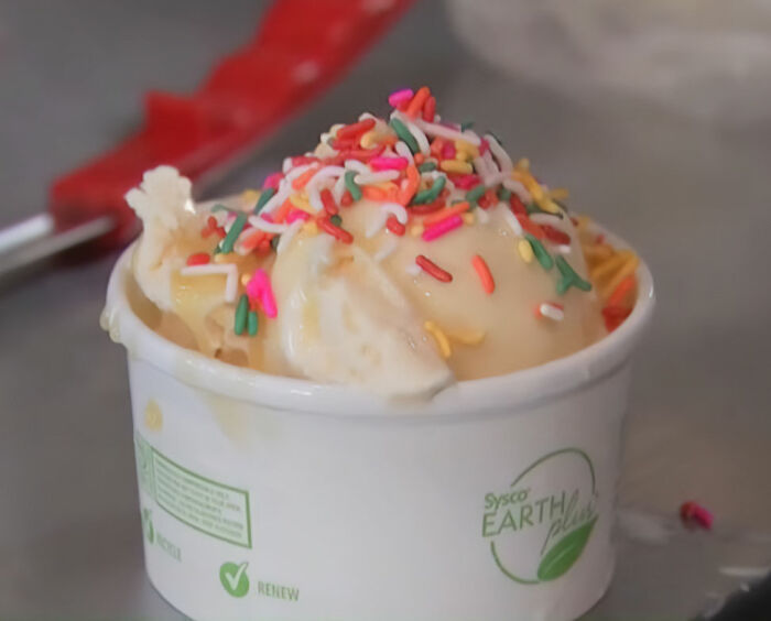 Close-up of a cup of ice cream with colorful sprinkles, representing the shop. Close-up of a cup of ice cream with colorful sprinkles, representing the shop.
