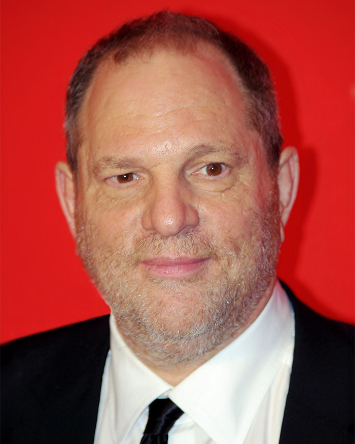 Close-up of Harvey Weinstein wearing suit and tie