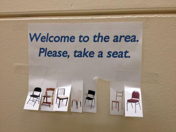 A printed sign with tear-off tabs featuring pictures of chairs, showcasing amusing advertising fails.