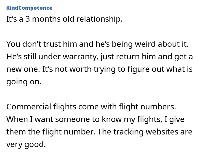Comment discussing flight numbers and tracker details after a guy takes an imaginary flight to Italy.
