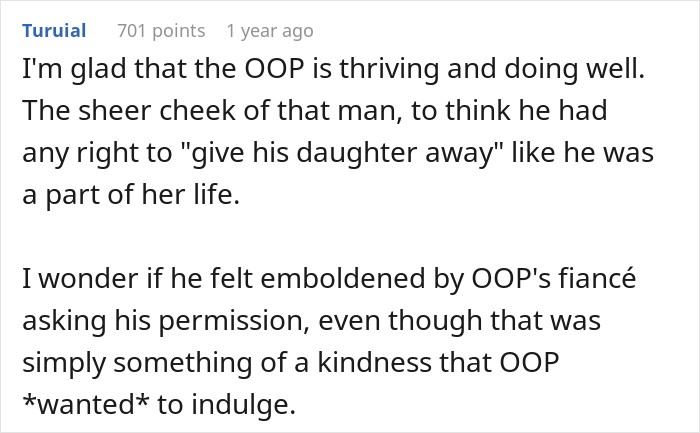 Dad Does The Bare Minimum For 25 Years, Mad When Daughter Won’t Give Him The Biggest Wedding Honor Dad Does The Bare Minimum For 25 Years, Mad When Daughter Won’t Give Him The Biggest Wedding Honor