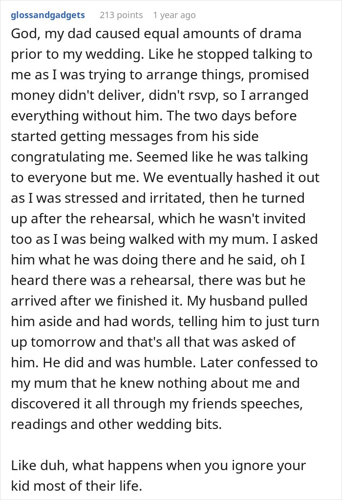 Dad Does The Bare Minimum For 25 Years, Mad When Daughter Won’t Give Him The Biggest Wedding Honor Dad Does The Bare Minimum For 25 Years, Mad When Daughter Won’t Give Him The Biggest Wedding Honor