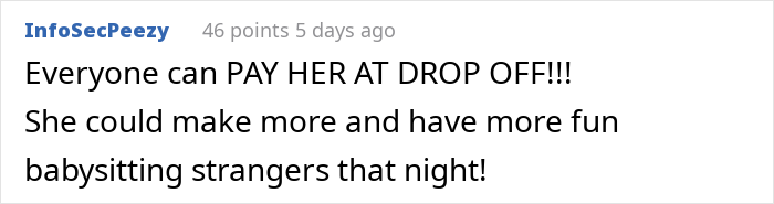A comment suggestion to charge standard drop off rates, emphasizing the teen could make more money elsewhere.