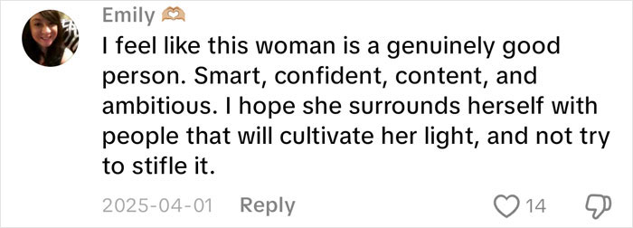 A positive social media comment praising Lovina Zook for her authenticity after leaving her Amish background. A positive social media comment praising Lovina Zook for her authenticity after leaving her Amish background.