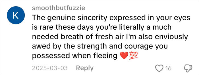 An online comment admiring Lovina Zook's sincerity and courage after growing up Amish and sharing her story. An online comment admiring Lovina Zook's sincerity and courage after growing up Amish and sharing her story.