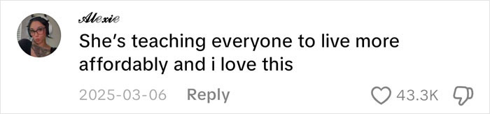 Positive comment praising Lovina Zook for teaching affordable living Positive comment praising Lovina Zook for teaching affordable living