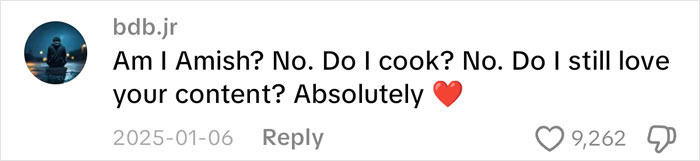 A fan comment praising content creator Lovina Zook who grew up Amish and now has online fans A fan comment praising content creator Lovina Zook who grew up Amish and now has online fans