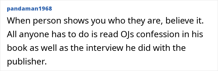 A user comment on social media discussing a confession book related to the O.J. Simpson Case. A user comment on social media discussing a confession book related to the O.J. Simpson Case.