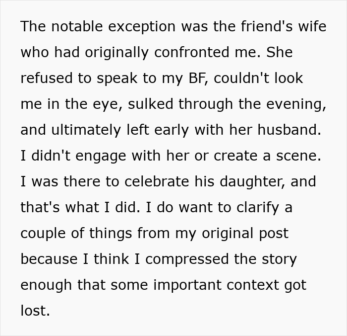 A social media text post explaining some drama with a friend's wife. A social media text post explaining some drama with a friend's wife.