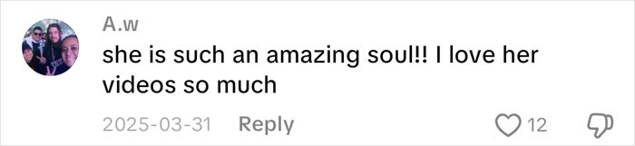 A supportive fan comment praising Lovina Zook, a former Amish creator with online fans A supportive fan comment praising Lovina Zook, a former Amish creator with online fans