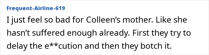 A comment on social media discussing the delay and e*******n of Christa Pike