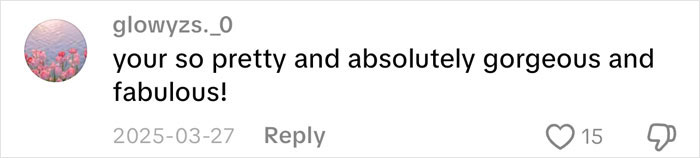 A complimentary social media comment calling Lovina Zook pretty and fabulous A complimentary social media comment calling Lovina Zook pretty and fabulous