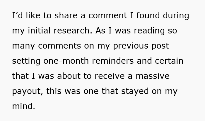 Screenshot of a comment discussing research on massive payouts and tree law disputes. Screenshot of a comment discussing research on massive payouts and tree law disputes.