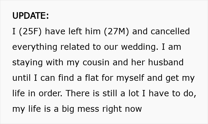Update about a woman who left her fiancé, highlighting her difficult decision of not marrying him. Update about a woman who left her fiancé, highlighting her difficult decision of not marrying him.
