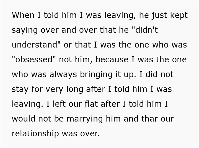 Text post explaining why she is not marrying her former fiancé and ended their relationship. Text post explaining why she is not marrying her former fiancé and ended their relationship.