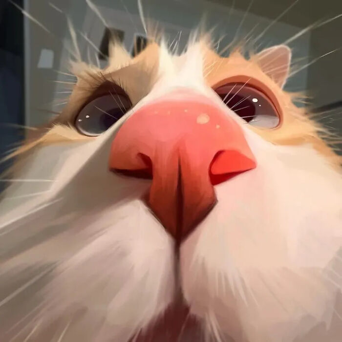 Close-up caricature of cat nose with exaggerated features