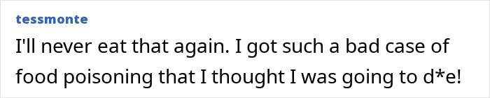 Online user comment expressing fear of severe food poisoning from eating sushi. Online user comment expressing fear of severe food poisoning from eating sushi.
