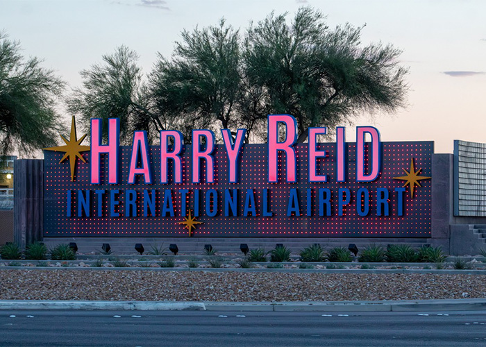 Harry Reid International Airport sign where the United flight was diverted. Harry Reid International Airport sign where the United flight was diverted.