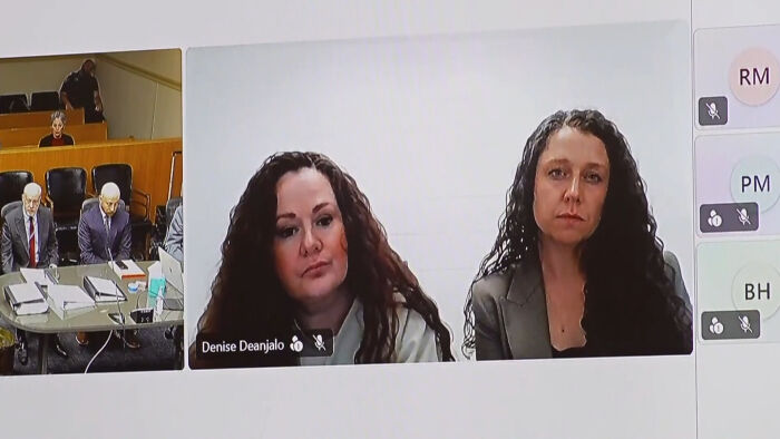 Denise Deanjalo and another woman on screen during a virtual hearing for Christa Pike