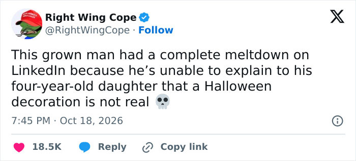 Social media post about a man having a meltdown over a neighbor's Halloween decoration