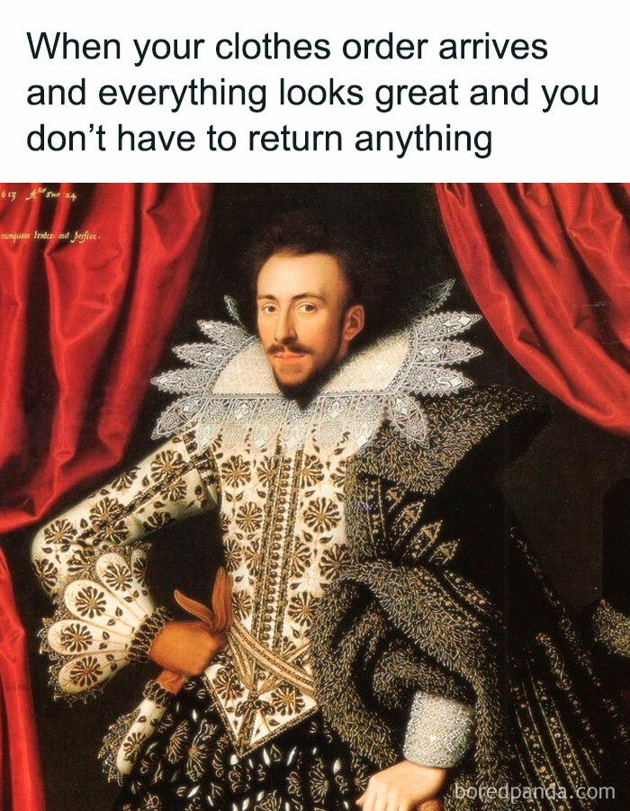 An elegant classical art meme featuring a portrait of a nobleman in fine, detailed clothing