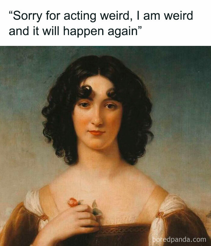 Painting of a woman holding a rose used in history and classical art memes