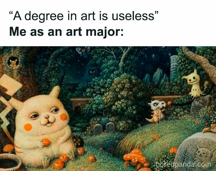Classical art style painting of Pokemon representing history and classical art memes