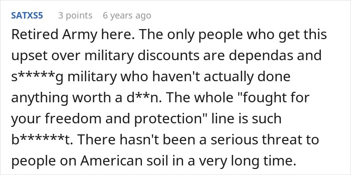 Retired Army veteran commenting on entitled behavior surrounding the military discount demand Retired Army veteran commenting on entitled behavior surrounding the military discount demand