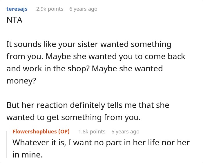 Reddit user comment discussing a sister wanting help after mom’s favorite daughter gets the house and business. Reddit user comment discussing a sister wanting help after mom’s favorite daughter gets the house and business.