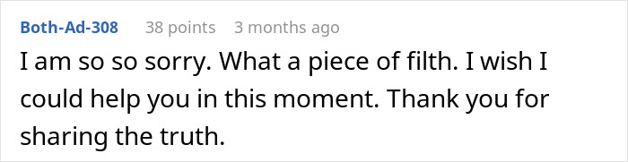 A online comment offering sympathy to a woman uncovering ex's funeral lies. A online comment offering sympathy to a woman uncovering ex's funeral lies.