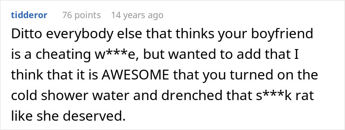 Online reaction supporting the woman who turned on the cold shower on a girl hiding in her bathroom Online reaction supporting the woman who turned on the cold shower on a girl hiding in her bathroom