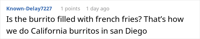 User comment about California burritos related to a story about parents dismiss sons achievements. User comment about California burritos related to a story about parents dismiss sons achievements.