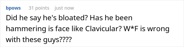 A comment on the manosphere crash out criticizing the physical state and weird behavior of the man