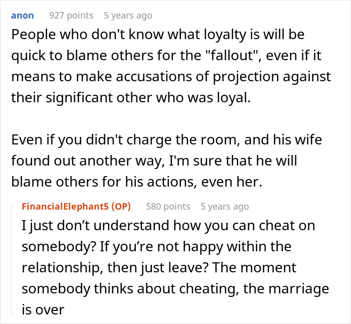 Online comments discussing loyalty and blaming others for cheating fallout Online comments discussing loyalty and blaming others for cheating fallout
