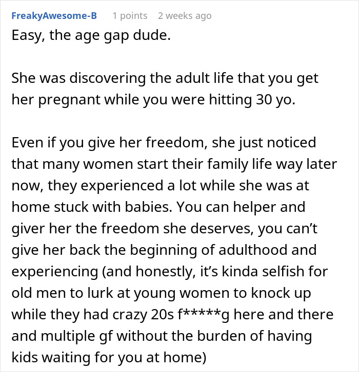 A comment about age gap and adult life choices after a girls trip.