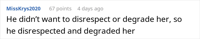 Comment about disrespecting and degrading in marriage context